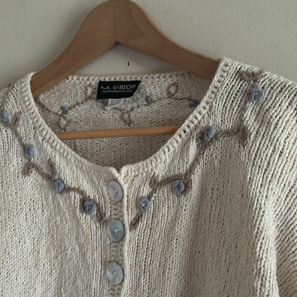 Vtg M. Gibson Peruvian Cream 100% Cotton Embroidered Cardigann Outlander - Picture 6 of 13